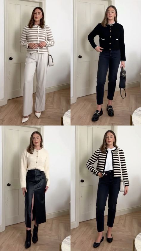 Click on post to shop these looks 4 Cardigan Outfits / Cardigan style / cream cardigan / Black Cardigan / Cardigan with jeans / #cardigan #cardiganoutfit #creamcardigan #blackcardigan #streetstyle #streetfashion #workwear #workoutfitswomen #workoutsforwomen Style Cream Cardigan, Cream Cardigan Outfit, Cardigan With Jeans, Working Girl Outfits, Jeans Cardigan, H M Outfits, Crew Neck Cardigan, Cardigan Style, Cream Cardigan