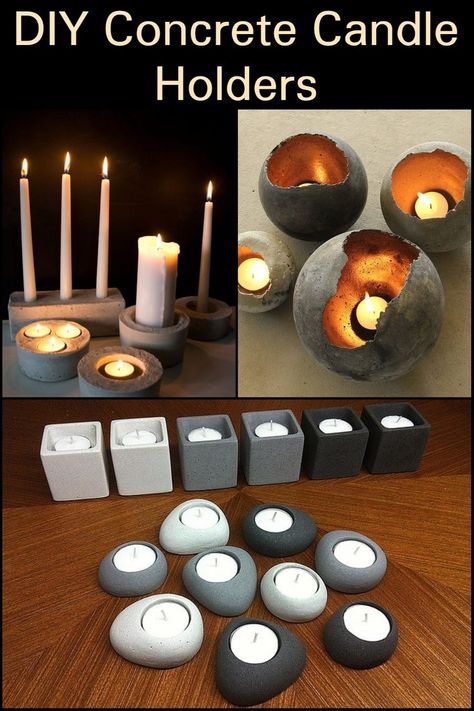 You can make these concrete candle holders using any container which can already be found in your home; empty juice jugs, soda bottles, lotion container, etc! Cement Tea Light Holders Diy, Diy Concrete Candle, Diy Cement Candle Holders, Concrete Candle Holders Diy, Candle Holders Diy, Hypertufa Planters, Rock Candle Holder, Cement Candle Holders, Concrete Containers