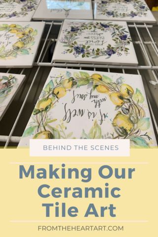 Many people have ask about our tiles and our process….things like Do we use a kiln to apply the artwork to the tile? Or is it decopauged on? Will the design come off? Did you paint all these by hand? Can I use it as a trivet?…. So I'm going to take you behind the scenes today & share more about the process! Welcome Tiles Design, Tile Crafts Ideas Ceramic Diy, Painting On Tiles Art, Drawing On Tiles, Painting Ceramic Tiles Crafts, Painting On Tiles Ceramics, Ceramic Tile Projects, Painting On Ceramic Tiles, Paint On Tiles