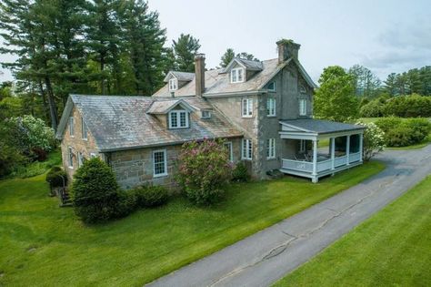 c.1838 Stone House on 4.74 Acres w/ Pool Close to Lake in Westport NY $300,000 - OLD HOUSE CALLING. #stonehouses #vintagehomes #historichomes #oldhouses Rock Houses, Stone Homes, Stone Exterior Houses, Historic Homes For Sale, Vintage Homes, House Outer Design, Old Stone Houses, Flagstone Patio, Apple Trees