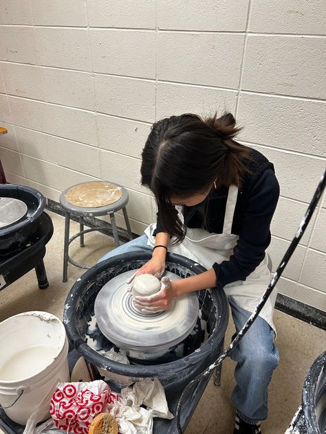 Doing Pottery Aesthetic, Finding Hobbies Aesthetic, Pottery Asthetic Picture, Pottery Girl Aesthetic, Ceramics On The Wheel, Manifest Peace, Ceramic Aesthetic, Pottery Aesthetic, Clay Wheel