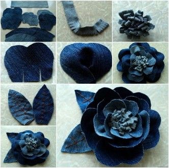 Rose flower from old Jeans Återvinna Jeans, Jean Diy, Projek Menjahit, Denim Crafts Diy, Diy Jeans, Blue Jeans Crafts, Denim Jewelry, Denim Flowers, Recycle Jeans