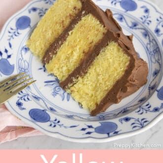 Yellow Cake Recipes, Basic Yellow Cake Recipe, Yellow Cake With Chocolate Frosting, Yellow Cake Mix Recipes, Yellow Cake Recipe, Preppy Kitchen, Cake Recipes From Scratch, Vanilla Cake Recipe, Marble Cake