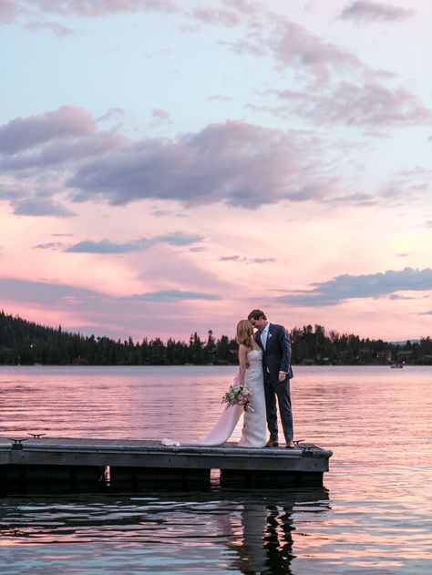 Evening Wedding Ceremony, Dock Wedding, Lake Wedding Photos, Lake House Wedding, Cottage Wedding, Grand Lake, Lakeside Wedding, Sunset Wedding, Lake Wedding