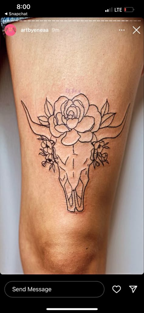 Western Tattoos Line Work, Longhorn Tattoo With Flowers, Bull Head Tattoo Women, Longhorn Skull Tattoo Women, Taurus Skull Tattoo, Longhorn Skull With Flowers, Cow Skull Tattoo Flowers, Linework Flower Tattoo, Western Flower Tattoo