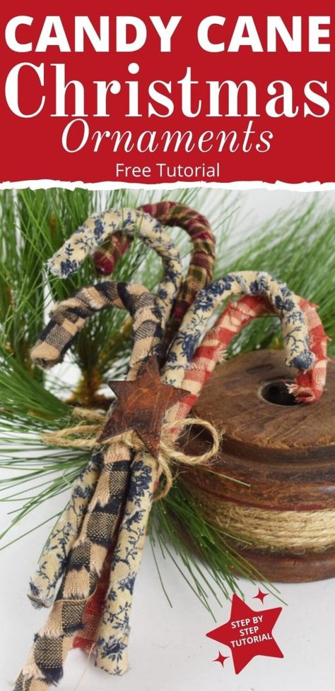 Rustic Christmas Tree Crafts, Diy Christmas Ornaments Rustic Country, Homemade Christmas Tree Ornament, Primitive Christmas Tree Ornaments Diy, Rustic Farmhouse Christmas Tree Ornaments, Rustic Candy Canes Diy, Rustic Christmas Diy Crafts, Christmas Crafts For Selling, Rustic Crafts To Sell