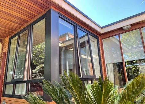 Modern Awnings Window, Modern Corner Window, Corner Awning, Upvc Windows Design, Housing Plans, Corner Windows, Awning Window, Awning Windows, Corner Window