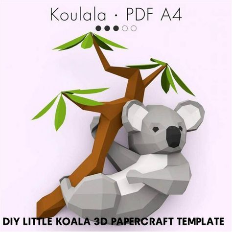 Create your own little koala paper sculpture! It's designed to be an awesome decor for your living space, this model is everything an animal lover wants in a paper sculpture. This papercraft temp 3d Templates, Animal Templates, Dekor Diy, 3d Craft, Papercraft Templates, Paper Animals, Print 3d, 3d Paper Crafts, Templates Printable Free