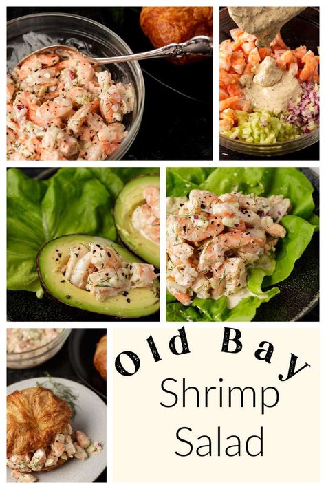 Shrimp Salad Lettuce Wraps, Shrimp And Salmon Salad Recipes, Shrimp Croissant Sandwich, Recipe For Shrimp Salad, Old Bay Shrimp Salad, Bay Shrimp Salad, Shrimp Salad Healthy, Salad Sides, Old Bay Shrimp