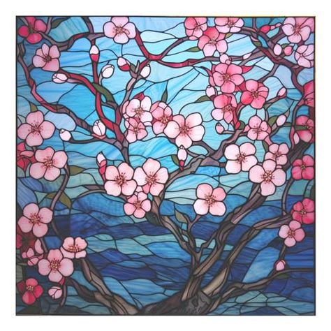 Cherry Blossom Tree Faux Stained Glass Window Cling, Cherry Blossoms Stained Glass Window Cling, Flower Stained Glass Static Cling, Flower Sun Catcher, Window Decor (Two - 3.5inch Window Decals) Stained Glass Cherry Blossom, Floral Stained Glass Patterns, Faux Stained Glass Window, Flower Sun Catcher, Stained Glass Floral, Stained Glass Window Clings, Sun Catcher Window, Flower Stained Glass, Tree Faux