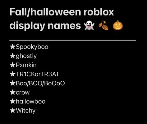 Lol i couldnt think of much Cute Christmas Roblox Display Names, Fall Username Ideas, Halloween Username Ideas, Halloween Usernames, Cute Roblox User Names, Matching Roblox Display Names, Insta User Names Ideas, Roblox Display Names, Matching Names