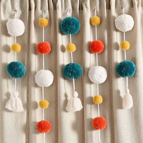 Amazon.com: Lush Decor Boho Pom Pom Tassel Linen Window Curtain Panel (Single Panel), 95" Long x 52" Wide, Dark Linen : Home & Kitchen Pom Pom Curtains, Colourful Living Room Decor, String Curtains, Lush Decor, Sheer Curtain Panels, Décor Boho, Orange And Turquoise, Linen Curtains, Window Panels