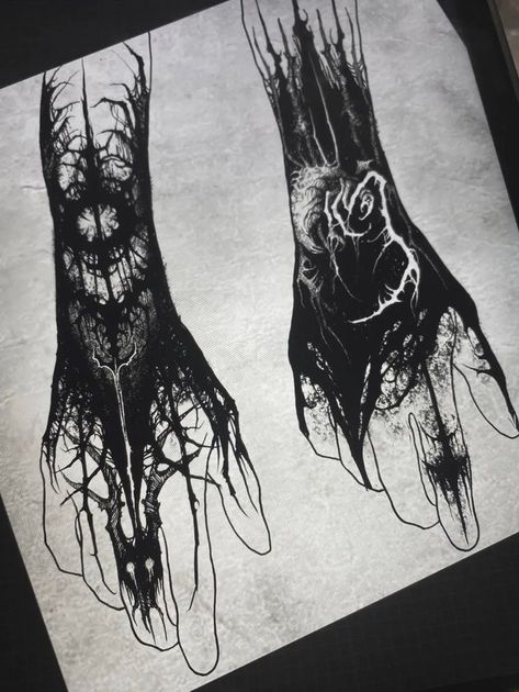 Gloomy Tattoo, Tattoo On The Back, Gotik Tattoo, Underground Tattoo, Wrist Tattoo Cover Up, Knuckle Tattoos, Goth Tattoo, Blackout Tattoo, Scary Tattoos