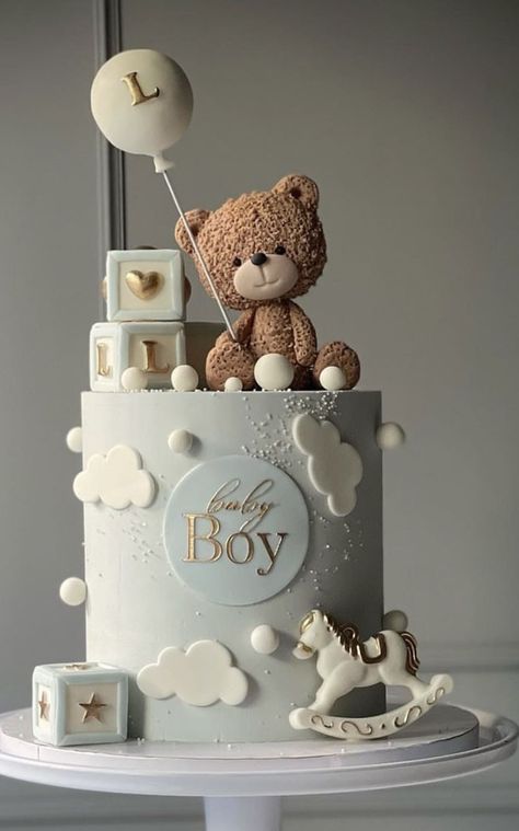 Bearly Wait Cake Ideas, Teddy Baby Shower Cake, Baby Shower Cake Bear Theme, Bear Cake Baby Shower Boy, Bear Cakes For Baby Showers, Tort Baby Shower Boy, Bear Cake First Birthday, Cake Bear Baby Boy, Bear Boy Baby Shower Ideas