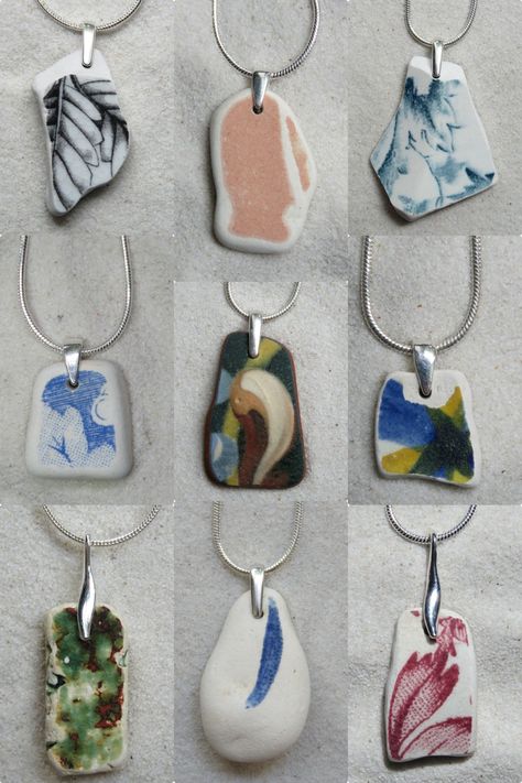 Sea Pottery Necklace, Sea Pottery Crafts, Sea Pottery Jewelry, Sea Pottery Art, Pebbles Jewelry, Sea Ceramics, Sea Glass Crafts Jewellery, Pottery Jewellery, Sea Inspired Jewelry