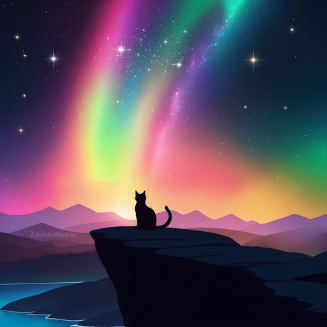 Here's another rainbow aurora with a little black cat watching the stars. ❤️ I hope you like it! ❤️ ❤️ ❤️ #blackcat #blackcatsofinstagram #catsofinstagram #digitalart #rainbowaurora #northernlights #aurora #auroraborealis #nightsky #starrynight #lakedistrict #galaxyart #spaceart #art #artgallery #artofinstagram #cuteart #rainbowart #photoshopart #artoftheday #cats #stars Angel Cats, Watching The Stars, Rainbow Cat, Galaxy Art, Photoshop Art, Rainbow Art, Lake District, Summer 2022, Aurora Borealis