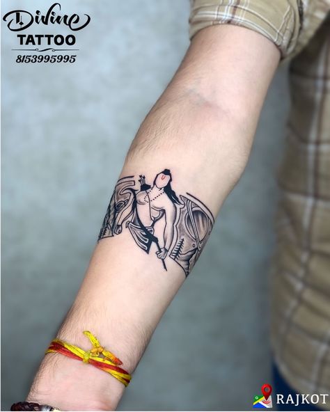 Mahadev Tattoo Designs For Men Arm, Shri Ram Tattoo For Men, Tatoos Men Hand Band, Ram Band Tattoo, Shivshakti Tattoo, Siva Tattoo Designs, Mahadev Band Tattoo, Ram Tattoo For Men, Mahadev Tattoo Designs For Men