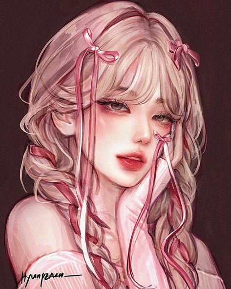 Full Body Artstyle, Semi Realistic Hair, Pretty Anime Women, Blonde Girl Drawing, Blonde Hair Drawing, Pink Hair Oc, Blonde Hair Characters, Cartoon Art Prints, Pfp Drawing