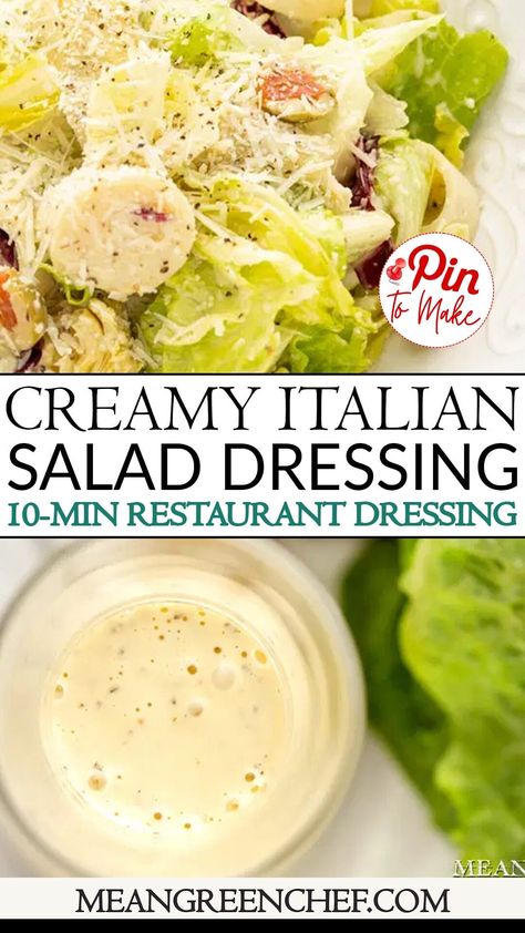 Creamy Italian Salad Dressing | Easy Dressing Recipe | Mean Green Chef Creamy Italian Salad Dressing, Italian Salad Dressing Recipe, House Dressing Recipe, Italian Salad Dressing Homemade, Easy Dressing Recipe, Creamy Italian Dressing, Italian Vinaigrette, Dressings Recipes, Chicken Salad Dressing