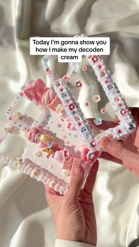 Decoden cream tutorial As many of you guys want to know how I make my ... | TikTok Decoden Cream, Candy Decorations Diy, Moon Bunny, Decoden Diy, Piping Nozzles, Decoden Case, Diy Cream, Silicone Caulk, Mini Tutorial