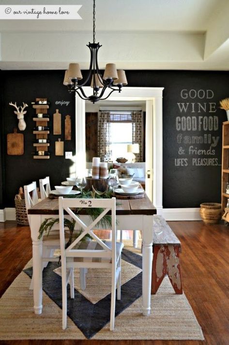 Chalk Wall, Country Sampler, Cosy Living, Chalkboard Wall, Dark Wall, Sopot, Kid Table, Wainscoting, Black Walls