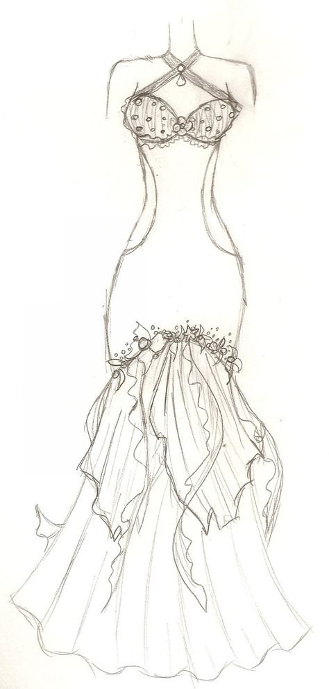 Mermaid Dress by Upon-a-RemStar on DeviantArt Mermaid Gown Drawing, Fishtail Dress Drawing, Mermaid Dress Design Sketch, How To Draw Lace Dresses, Mermaid Skirt Drawing, Sea Theme Dress Illustration, Drawing Ideas Mermaid, Jellyfish Dress Drawing, Evening Gown Sketch