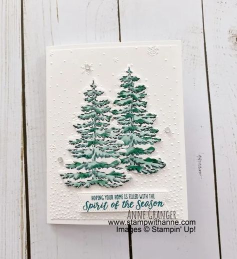 Frosted Forest Christmas Card - Stamp With Anne! Stampin Up Trees For Sale Stamp Set, Stampin Up Tree Cards, Stampin Up In The Pines Cards, Su Frosted Forest, Su Peaceful Evergreen, In The Pines Stampin Up Cards, Stampin Up Xmas Cards, Stampin Up Peaceful Evergreen Cards, Su Frosted Forest Cards