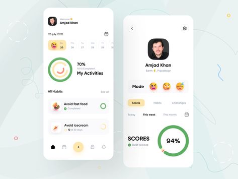 Habit tracking App UI Concept by Amjad ✌️ for Piqo Design on Dribbble App Design Profile, Habit App, Habit Tracker App, Studio Marketing, Card Ui, Ui Ux App, Planning App, App Interface Design, Habit Tracking