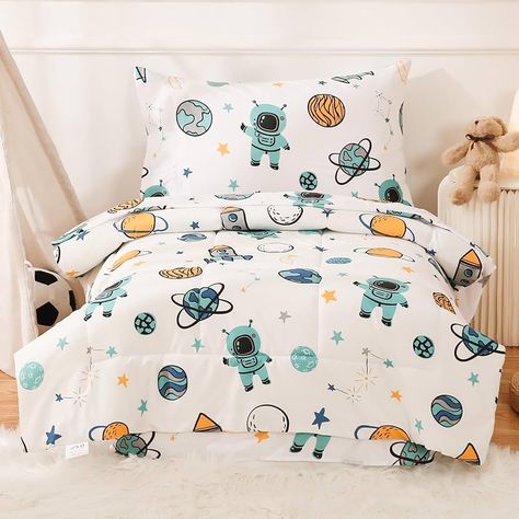 Amazon.com: JSD Grey Astronaut Toddler Bedding Set 4 Piece, Space Theme Printed Microfiber Comforter Sheet Set for Toddler Boys : Baby Toddler Space Room, Rocket Bed, Dinosaur Astronaut, Blue Astronaut, Envelope Pillowcase, Toddler Comforter, Quilted Comforter, Shared Kids Room, Cozy Sleep