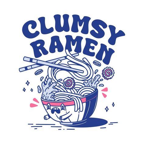 Cute clumsy ramen illustration design | Premium Vector #Freepik #vector Ramen Illustration Art, Food Illustrations Vector, Ramen Character, Cat Noodles, Ramen Logo, Ramen Illustration, Anime Mascot, Ramen Design, Noodle Art