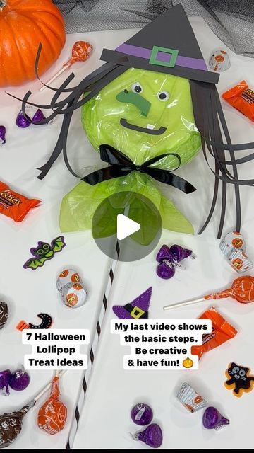 Pumpkin Lollipop Treat, Halloween Lollipop Ideas, Spiderweb Pumpkin, Halloween Class Treats, Pumpkin Lollipop, Halloween Lollipop, Candy Videos, Halloween Treats For Kids, Treat Ideas