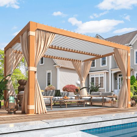 Pergolas, Oak Pergola With Roof, Pergola Louvered Roof, Wooden Pergola With Roof, Pergola With Screen, Large Pergola, Wall Pergola, Patio Sun Shades, Louvered Pergola