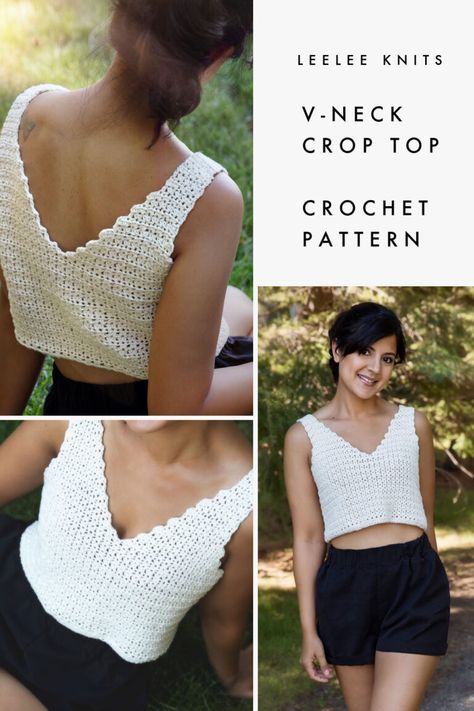 Free Easy Crochet Top Patterns For Beginners, Crochet Top Stitch, Easy Crop Top Crochet, V Neck Crochet Top Pattern, Crochet Tied Top, Crochet Edm Outfit, Free Crochet Crop Top Patterns For Women, Crocheted Tank Tops Free Patterns, Crochet Patterns Tops Summer