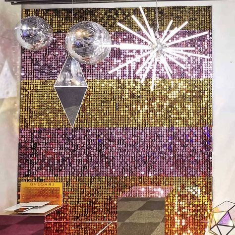 Colorful Sequin panels Wall for TopShop | DM Window Display Sequence Wall, Store Decoration, Disco Night, Sparkle Ball, Sequin Backdrop, Window Ledge, Display Props, Panels Wall, Hollywood Walk Of Fame Star