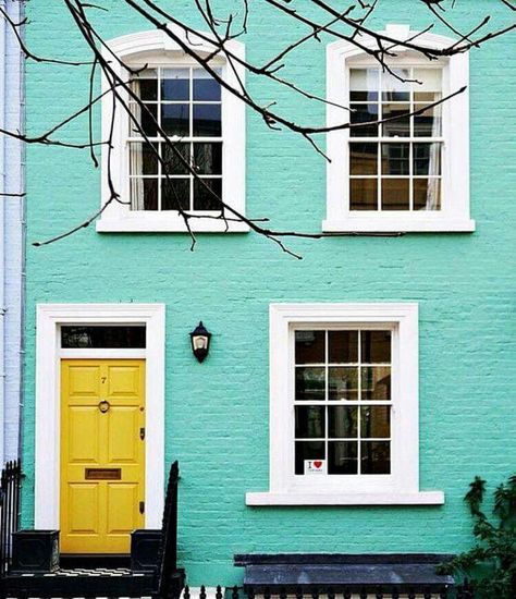 Yellow House Exterior, Paint Combos, House Colour, Townhouse Exterior, Best Exterior Paint, Colorful House, Santa's House, House Colours, Yellow Door