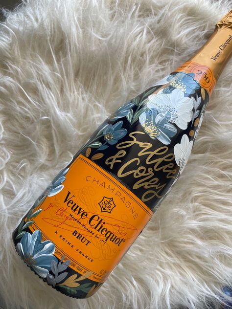 Anniversary Champagne Bottle, Veuve Clicquot Painted Bottle, Bachelorette Painted Champagne Bottle, Painted Veuve Bottle Engagement, Customized Champagne Bottle, Painted Bourbon Bottle Wedding, Veuve Painted Bottle, Custom Painted Champagne Bottle, Decorated Champagne Bottles Wedding