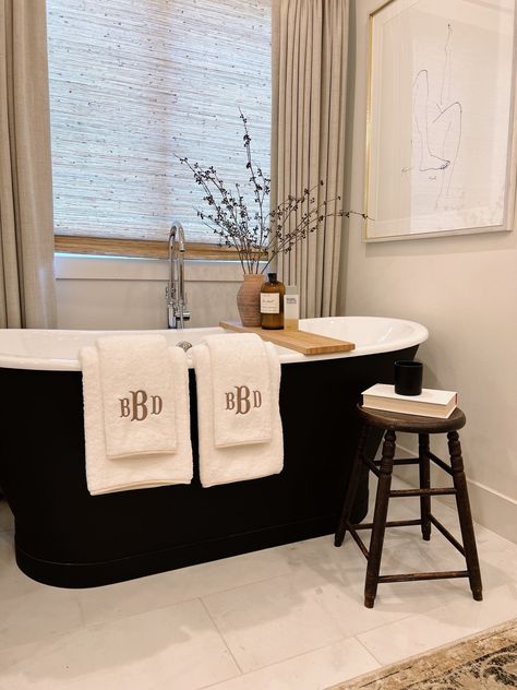 Monogramed Towels In Bathroom, Monogram Bathroom Towels, Master Bath Towels, Monogram Bath Towels, Monogram Hand Towels, Towel Decorating Ideas Display, Monogram Towels In Bathroom, Fun Bathrooms, Apartment Tv Stand