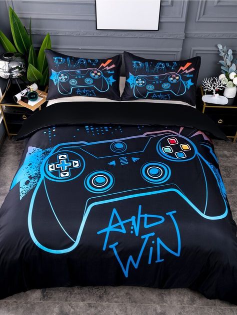 Gamer Rum, Teen Game Rooms, Gamer Bedroom, Boys Bedroom Makeover, Quilted Duvet Cover, Gamer Room, Bed Sets, Game Room Decor, Boys Bedrooms