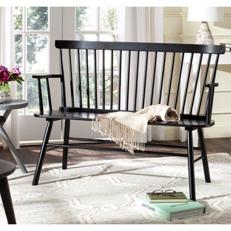 Safavieh Addison Contemporary Solid Spindle back Settee - Walmart.com Spindle Bench, Black Loveseat, Wood Entryway Bench, Settee Dining, Black Bench, Safavieh Furniture, Solid Wood Benches, Farmhouse Bench, Bedding Duvet