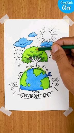 Environmental Art Posters Drawing, Environment Pencil Drawings, Poster Making On Save Trees, Change Drawing Ideas, Nature And Environment Drawing, Clean And Green Environment Drawing, Clean Environment Drawing Poster, Go Green Go Clean Poster, Drawing For World Environment Day