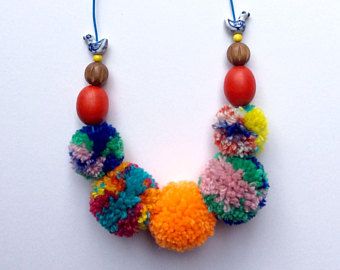 Pompom Necklace, Pom Pom Necklace, Diy Necklace, Shop Necklaces, Necklace Etsy, Crochet Necklace, Pom Pom, Necklaces, My Style