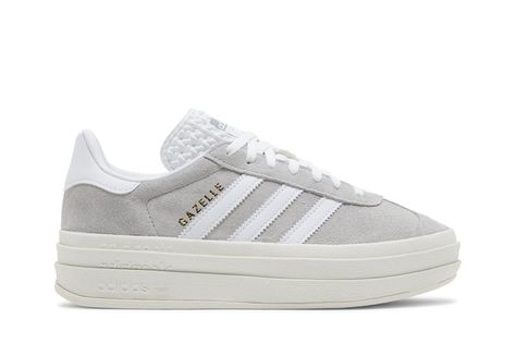 Buy Wmns Gazelle Bold 'Grey White' - HQ6893 | GOAT Adidas Shoes Women Gazelle, Gray Gazelle Adidas Outfit, Adidas Gazelle Blue And Yellow, Addias Gazzels, Cute Back To School Shoes, Trendy Shoes Nike, Grey Gazelle, Adidas Gazelle Platform, Platform Gazelle