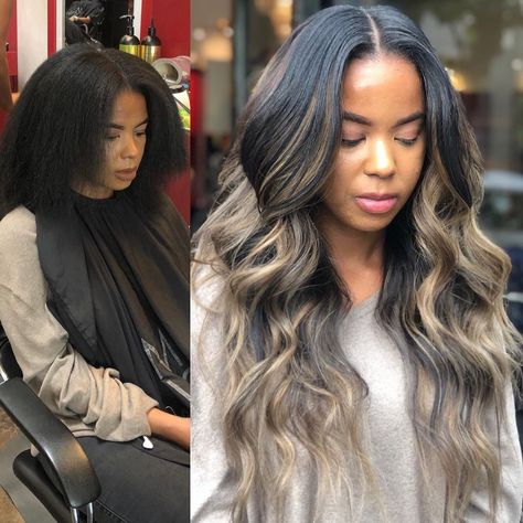 #nofilter Before and After . Fullhead sew in with minimal leave out & deep ash blonde #balayage😍 👌🏾 Client's leave it was not dyed for this… Blonde Balayage Sew In Weave, Black Leave Out Sew In, Sew In With Color Leave Out, Balayage Extensions Before And After, Ash Blonde Sew In, Colored Sew In With Leave Out, Blonde Sew In Weave With Leave Out, Blonde Sew In, Natural Sew In With Leave Out