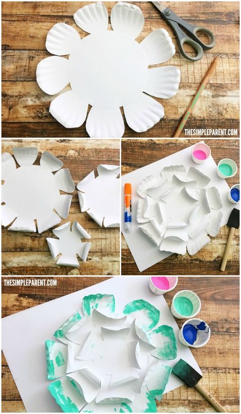 Grade 1 Mothers Day Craft, Paper Plate Spring Crafts, Paper Plates Flowers, Flower Plate Craft, Paper Plate Flowers Preschool, Mother’s Day Art Projects, Flower Crafts For Kindergarten, Spring Crafts For Elementary, Paper Plate Flower Craft