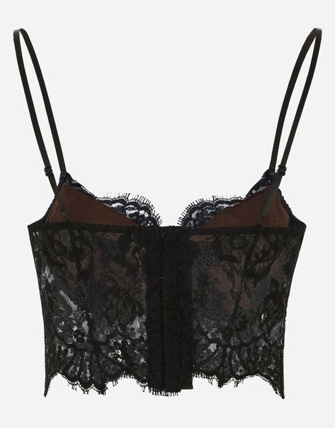 Lace balconette bralette in Black for Women | Dolce&Gabbana® Bra Corset, Lace Balconette, Corset Bra, Lingerie Tops, Lace Corset, Black Bralette, Chantilly Lace, Corset Style, Underwire Bra