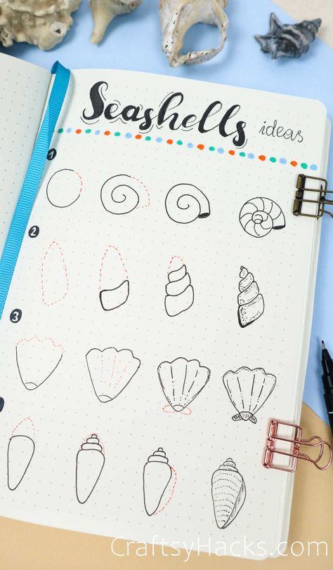 Transform your bullet journal aesthetic into an underwater paradise with these captivating sea themed drawing ideas. From cute fish drawings to shells and waves, this is all the doodle art you need if you are an ocean lover. Art Journal Ocean Theme, Sea Themed Doodles, Ocean Journal Ideas, Sea Doodle Art, Ocean Themed Drawings, How To Draw Waves, Summer Journal Ideas, Doodles For Bullet Journal, Ocean Art Ideas