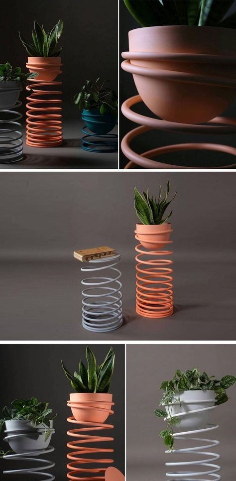 Slinky can be both a floating stand for your beloved plants or take the form of a sleek side table with a soft matte surface. Each planter is hand-spun from a single sheet of aluminum while the spring is made from an elastic type of steel. VIEW MORE NOW! Single Plant Stand, Slinky Toy, Japanese Plants, Richard James, Shell Lamp, Curiosity Killed The Cat, Spring Furniture, Types Of Steel, Memphis Design