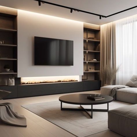 Living Room Inspo with a Pop of Color: Vibrant Accents Modern Tv Unit, Modern Minimalist Bedroom, Linear Fireplace, Modern Condo, Muebles Living, Stand Ideas, Inspire Me Home Decor, Home Design Living Room, Media Wall