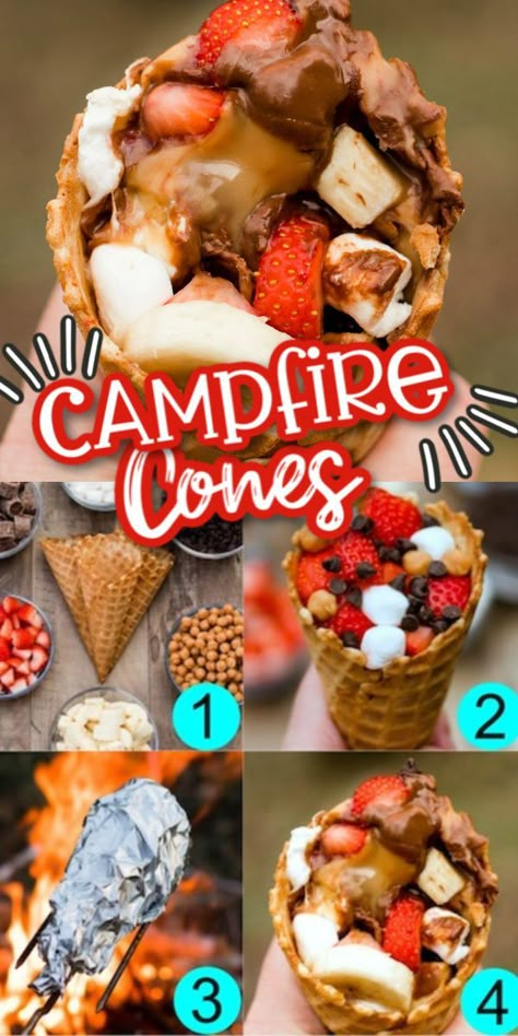 Campfire Cones, Campfire Desserts, Dessert Oreo, Camping Foods, Camping Desserts, Campfire Recipes, Camping Food Ideas, Easy Camping Meals, Camp Food