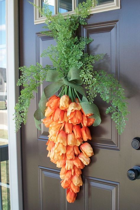 Spring Carrot Door Hanger Carrot Door Hanger, Diy Osterschmuck, Here Comes Peter Cottontail, Spring Door Wreaths, Peter Cottontail, Spring Decorating, Easter Flowers, Spring Easter Decor, Spring Holidays